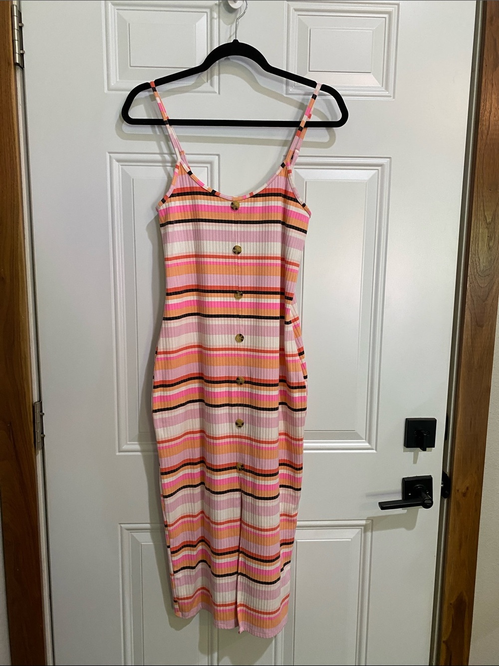 No Boundaries Pink Multicolor Striped Button-Front Midi Dress